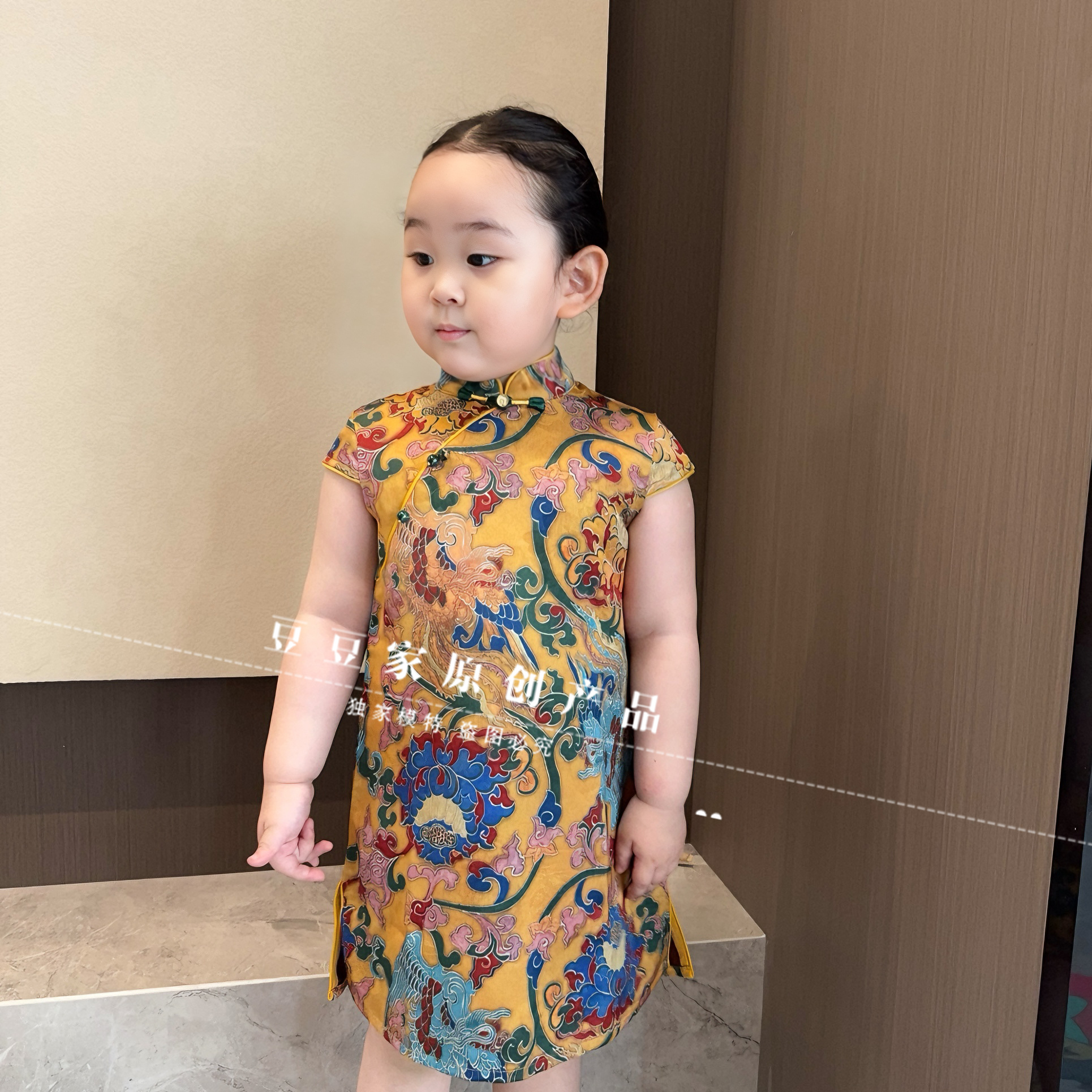 仿香云纱儿童旗袍新中式国风