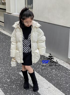 鲨鲨舫女童羽绒服中长款连帽加厚保暖白鸭绒外套冬季