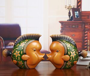 中式酒柜摆件客厅现代创意家居装饰品陶瓷工艺品对鱼结婚礼物高档