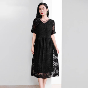 刺绣精致甜美桑蚕丝收腰显瘦法式 真丝连衣裙女装 优雅裙子 夏季 新款