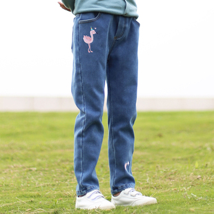 子2025春秋新款 加厚外穿一体绒长裤 牛仔裤 子冬季 儿童裤 女童加绒裤