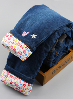 女童加厚棉裤加棉裤子冬季儿童牛仔裤一条过冬三层夹棉宝宝外穿裤