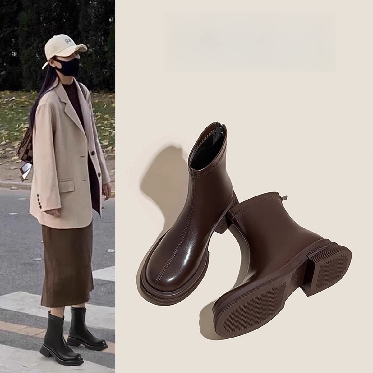 厚底瘦瘦马丁靴女2025新款秋冬加绒英伦风复古短靴百搭切尔西靴子