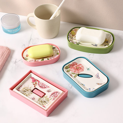 双层沥水北欧风印花肥皂盒