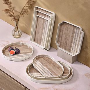 希尔原木纹理茶盘托盘放水杯茶盘家用托盘长方形圆形方形客厅茶几