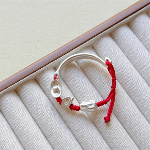 足银999宝宝纯银满月手镯有钱有房有车儿童编绳手链挂件百天礼物