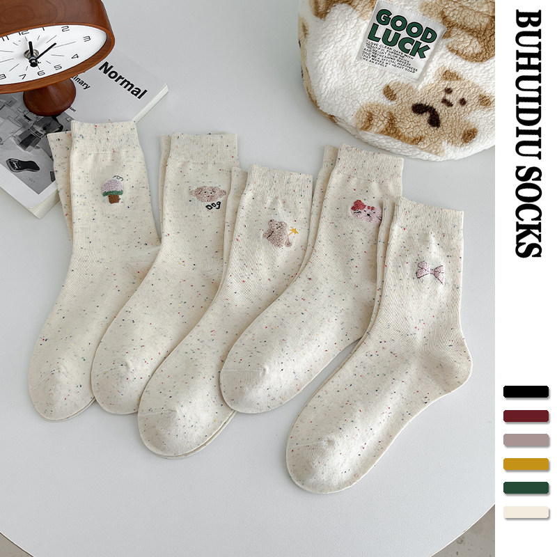 不会丢的袜子 点子纱可爱中筒袜女ins潮创意卡通棉袜春秋女款长袜