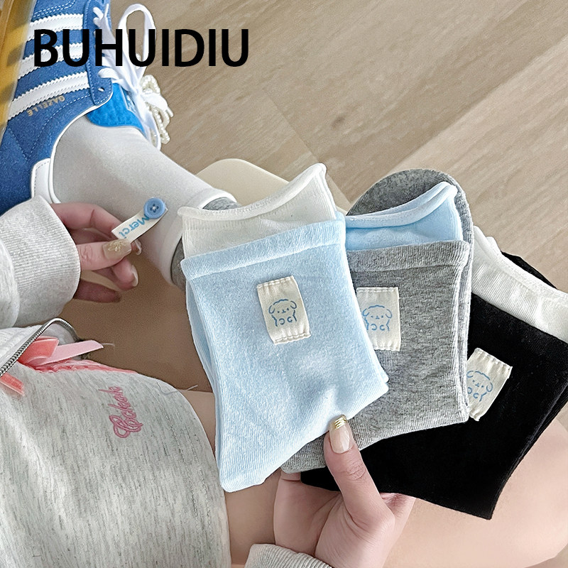 不会丢的袜子 卷边双罗口中筒袜女ins潮日系可爱布标AB袜夏季薄款