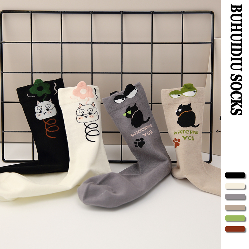 可爱卡通中筒袜女吸汗棉春夏季潮