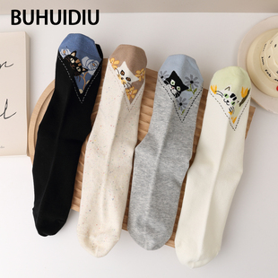 不会丢的袜子 小众设计感中筒袜女ins潮卡通可爱小猫复古个性长袜