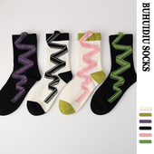 立体飘带条纹中筒袜女ins潮网红个性 不会丢 袜子 抽象曲线长袜棉