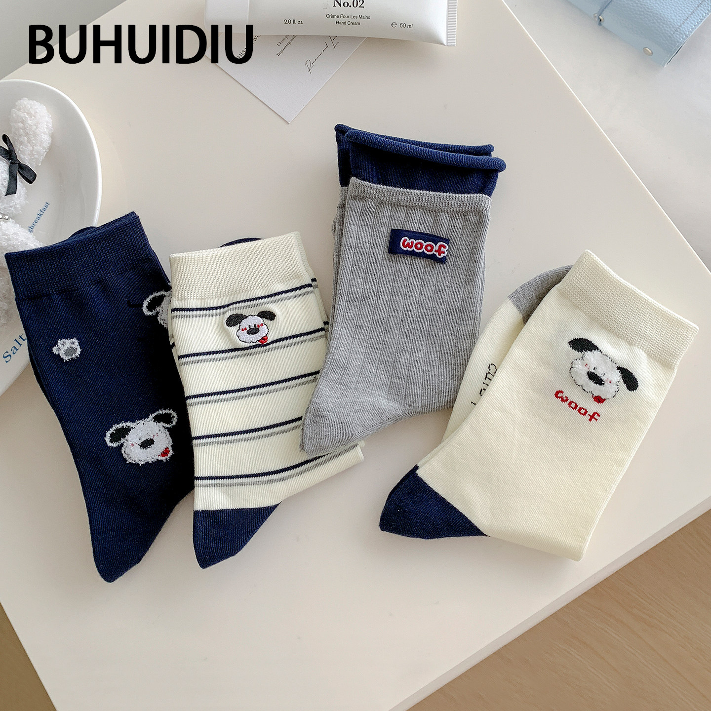 不会丢的袜子 可爱卡通中筒袜女款条纹显瘦无骨棉袜2025新款爆款