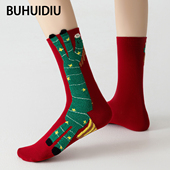 本命年红色中筒袜女秋冬款 不会丢 袜子 纯棉马年卡通可爱圣诞袜