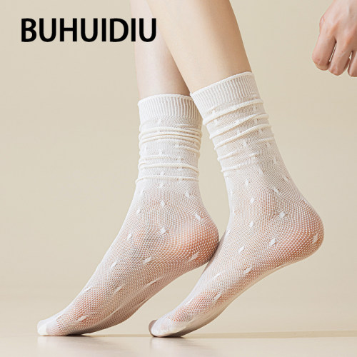 miu风蕾丝袜女夏薄款中筒堆堆袜