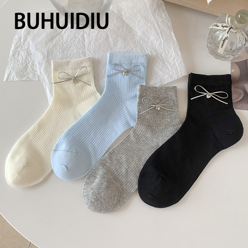 不会丢的袜子 芭蕾风中筒袜女夏薄款蝴蝶结miu系透气无骨棉袜夏天