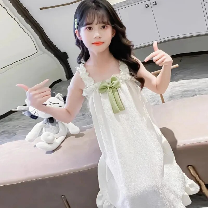 吊带睡衣夏季新款韩版吊带女童睡裙宽松冰丝大童睡衣裙子儿童睡裙