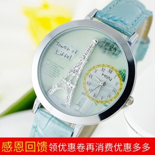 包邮韩国手工软陶 立体埃菲尔铁塔时装手表 防水潮流学生手表女表