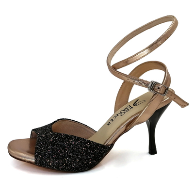 女士黑色亮片高跟硬硬牛戈舞鞋