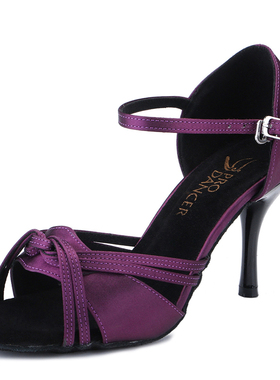 紫色女阿根廷探戈舞鞋 tango salsa初学专用毛底 7.6厘米铅笔跟
