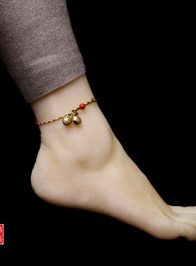 五彩绳桃木虎头铃铛脚链铃铛端午节五色绳纳福男女简约脚绳