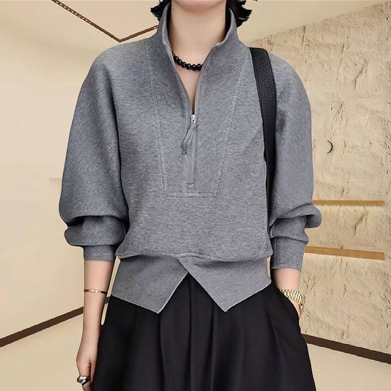 半拉链设计感立领卫衣女春秋季新款复古修身显瘦休闲长袖上衣女潮,女装/女士精品,卫衣/绒衫,淘宝优惠券,粉丝福利购,淘宝优惠卷