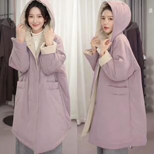 双面穿超好看棉服女款2026新款冬季保暖夹棉宽松外套女棉袄香芋紫