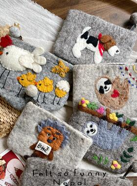 治愈软糯可爱羊毛毡钥匙包零钱包动物爱因斯坦硬币包手拿包森女风