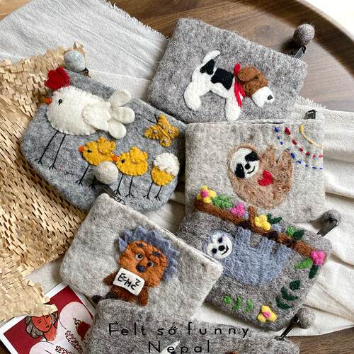 治愈软糯可爱羊毛毡钥匙包零钱包动物爱因斯坦硬币包手拿包森女风