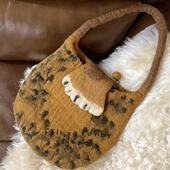 有点野尼泊尔手工羊毛毡包包豹纹猫爪手提包时尚 腋下包文艺百搭