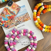 funny 羊毛毡彩色斜挎单肩背包多功能毛毡球球包链民族风单肩带子