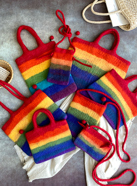 ins风尼泊尔手工羊毛毡包彩虹包大包手提包斜跨手机mac电脑包女包