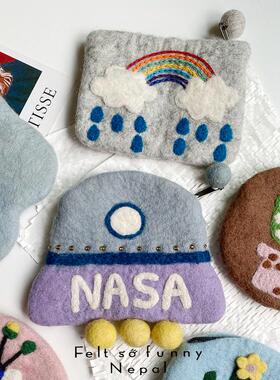 出口韩国ins羊毛毡NASA飞碟零钱包ufo钱包太空人挂件收纳创意礼物