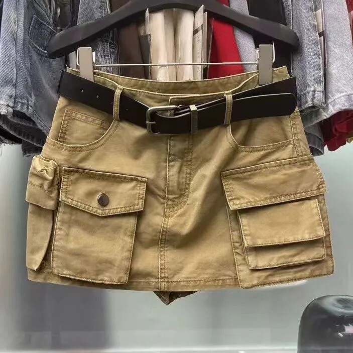 个性口袋中低腰休闲工装牛仔短裙2025夏美式辣妹防走光包臀半身裙