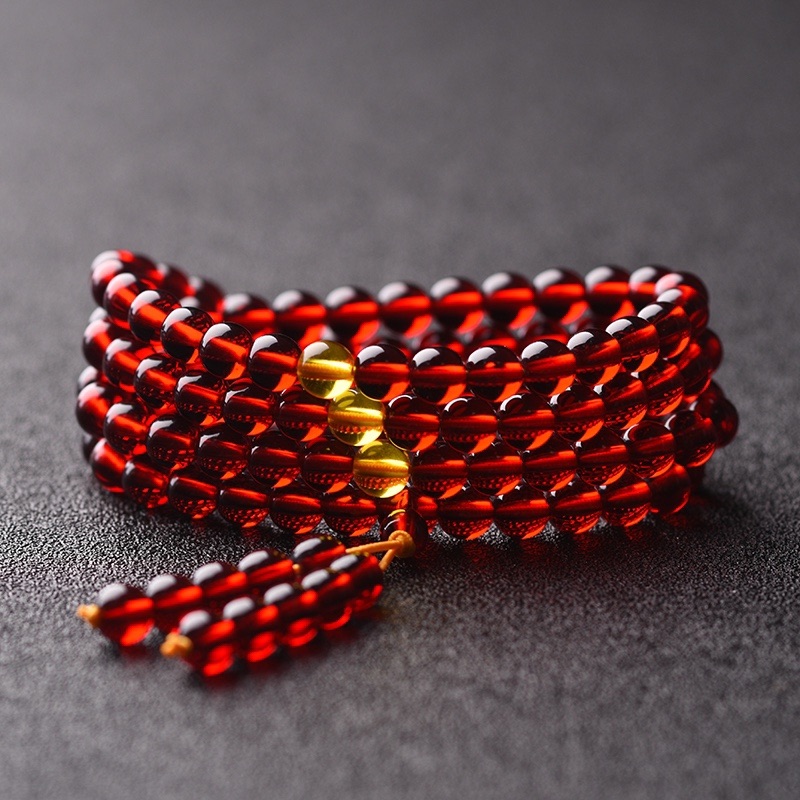 原矿血珀佛珠手链男女款血泊琥珀老蜜蜡多圈血珀108颗手链本命年