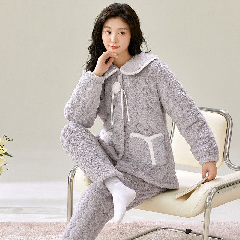 2025冬季厚款时尚三层夹棉睡衣