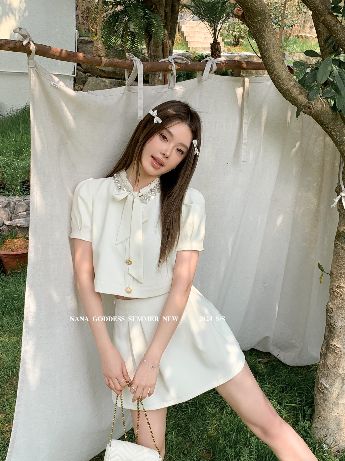 夏上新️【NANA GODDESS】法式重工镶钻泡泡袖外套半身裙套装