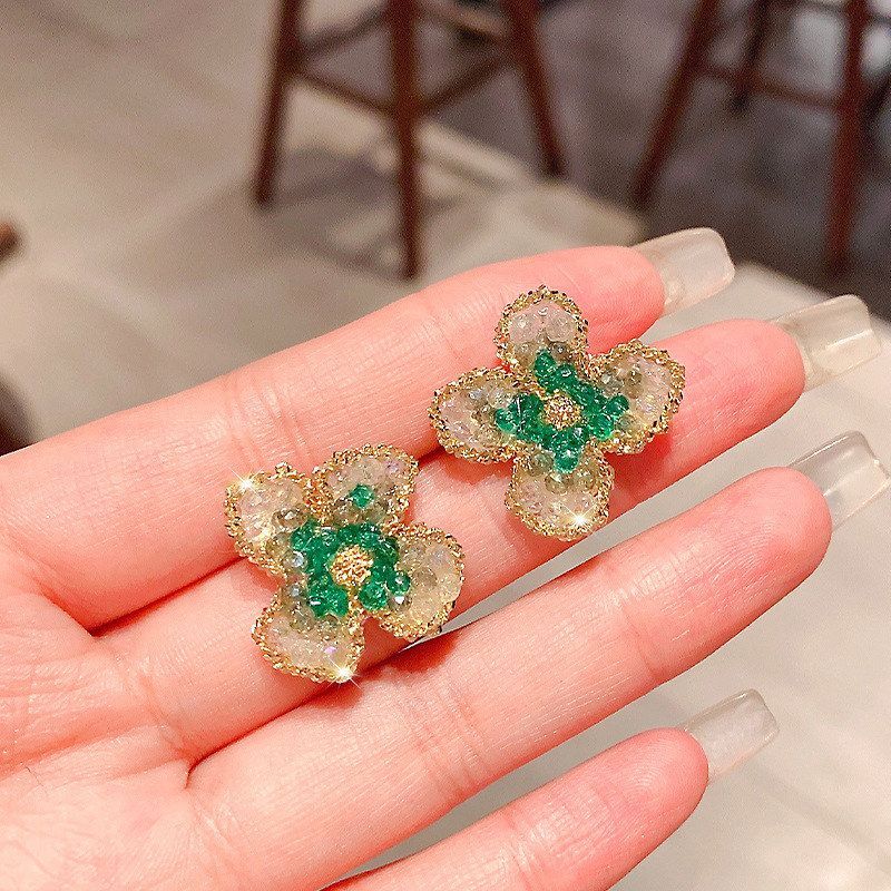 渐变色银针设计感法式水晶女轻