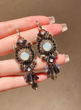 耳环水晶时尚新款饰品气质高级感耳绿色轻奢复古小众耳钉设计百搭