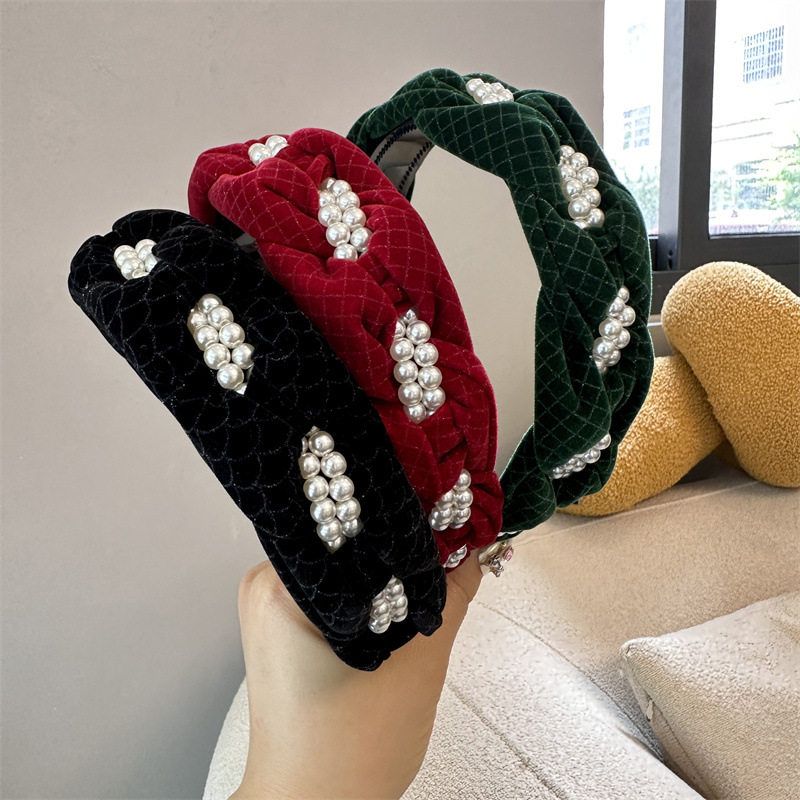 发卡丝绒珍珠发箍顶编织新品高颅