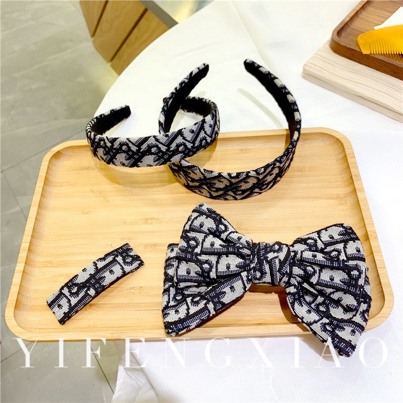 发箍手工大门东灯芯绒布宽边蓝色字母包边发箍韩国雪梨网红同款布