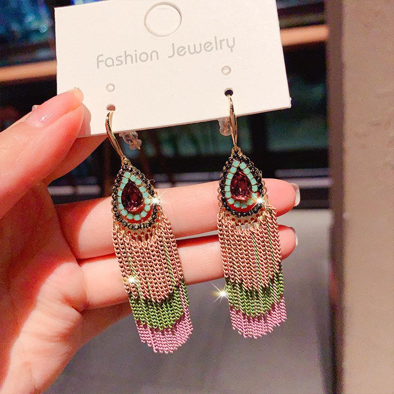 流苏气质长款大气耳坠水滴耳环