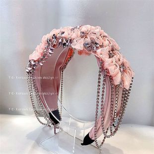 水钻布艺修饰脸型发卡流苏美华丽水晶高级感发箍花朵新款夸张欧潮