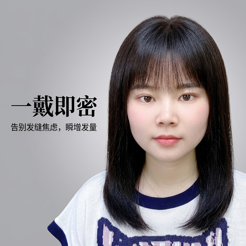 假发片全真人发双递针头顶补发片女遮白发蓬松颅顶增发量轻薄隐形