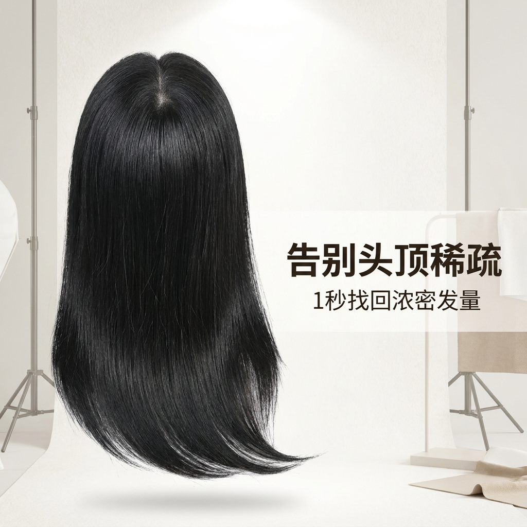 大面积U型假发片女士双递针头顶补发片遮白发增发量轻薄透气无痕