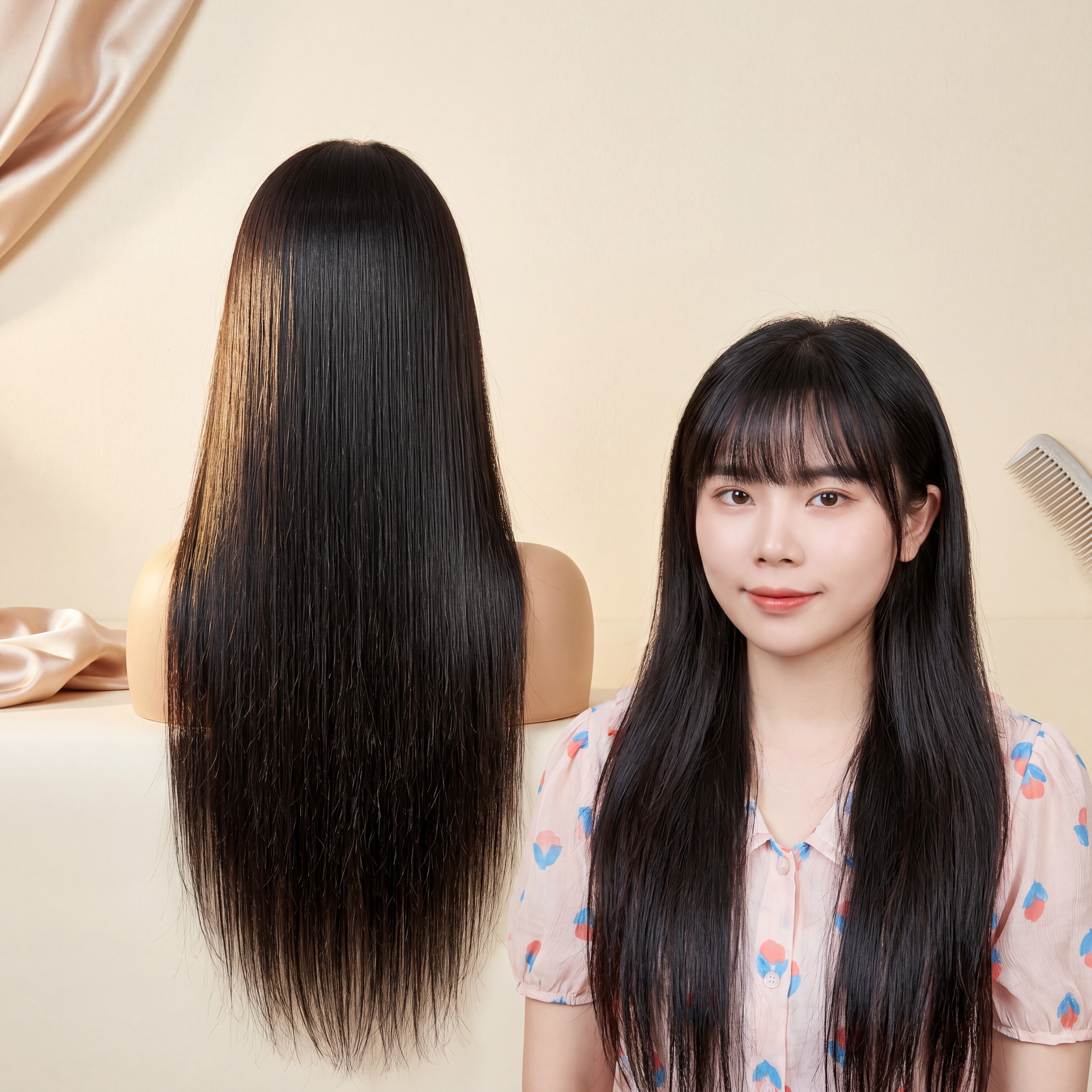 真发双递针手工头顶补发片女一片式假发遮白发长发增发量蓬松隐形