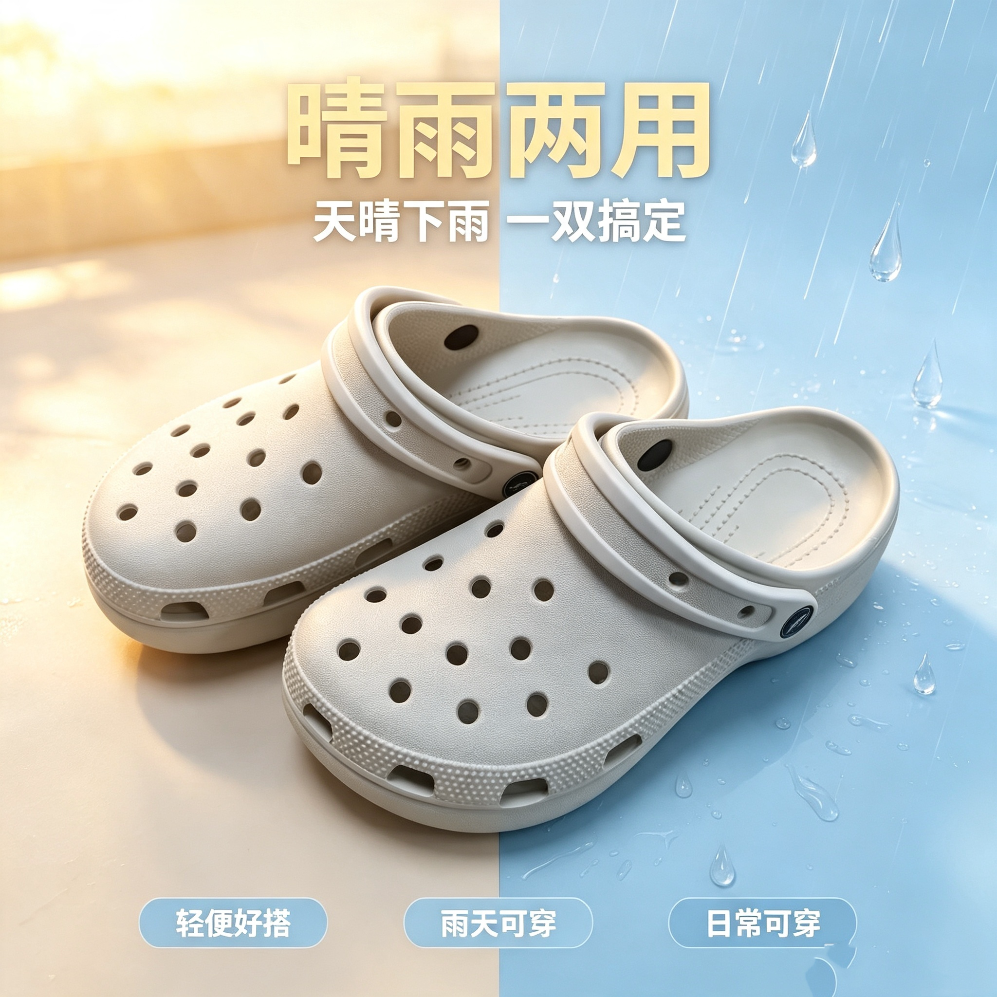 夏季晴雨两用软底防滑包头洞洞鞋