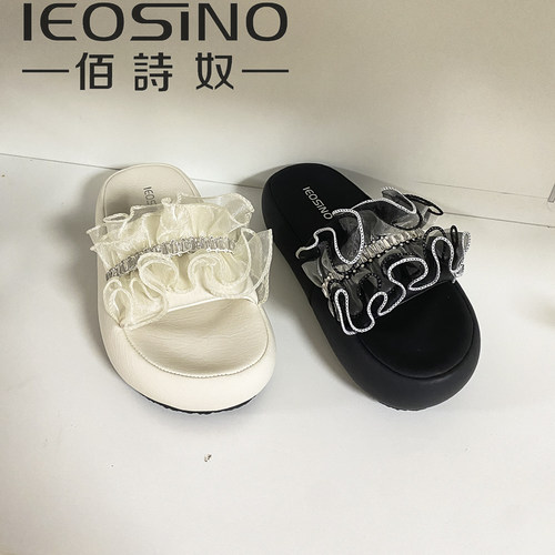 佰诗奴夏款水钻厚底女一字拖