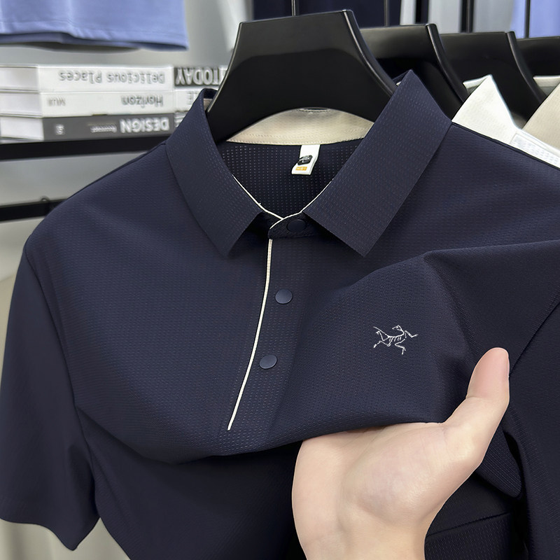 夏季新款刺绣鸟男士速干短袖T恤高端无痕商务百搭翻领上衣POLO衫