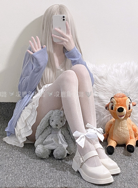 新款白色蝴蝶结网袜 ins潮瘦腿美腿镂空渔网袜性感百搭连裤袜子女