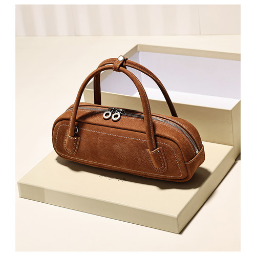 GXFMOD小众设计头层牛皮手提包2025新款保龄球包单肩手提斜挎女包